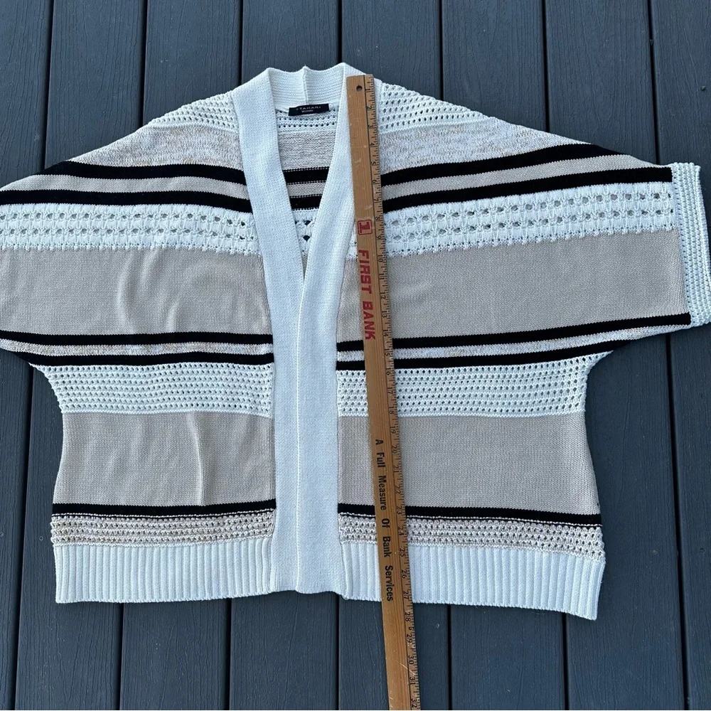 T Tahari‎ Black White and cream Open-Knit Cardigan Officecore